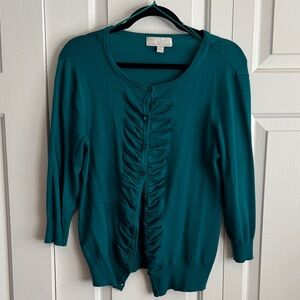Carolyn Taylor Teal Ruffled Cardigan